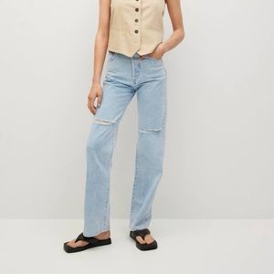 Mango - Kaia High Waist Straight Ripped Jeans